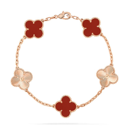 [Regal Jewels]CLOVER  5 MOTIFS CARNELIAN GOLD BRACELET