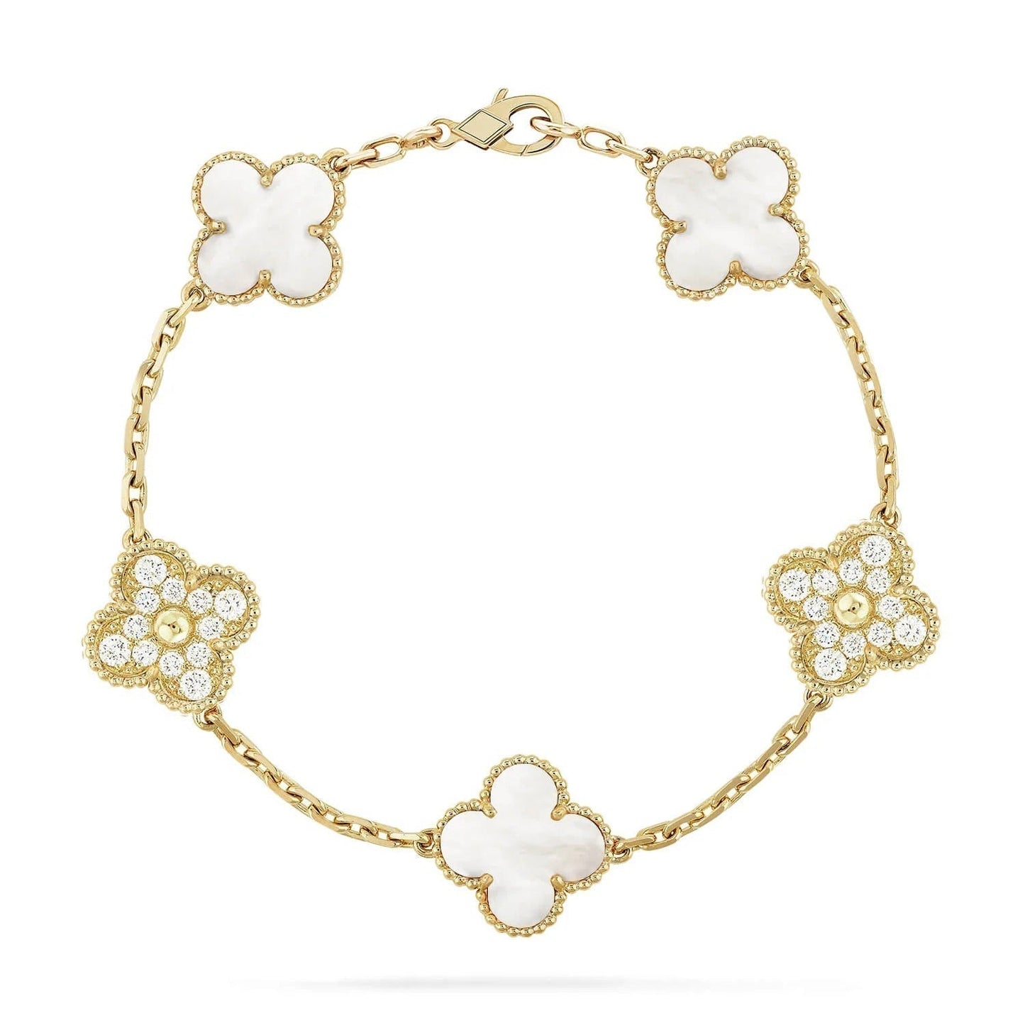 [Regal Jewels]CLOVER BRACELET 5 MOTIF WHITE MOP DIAMOND