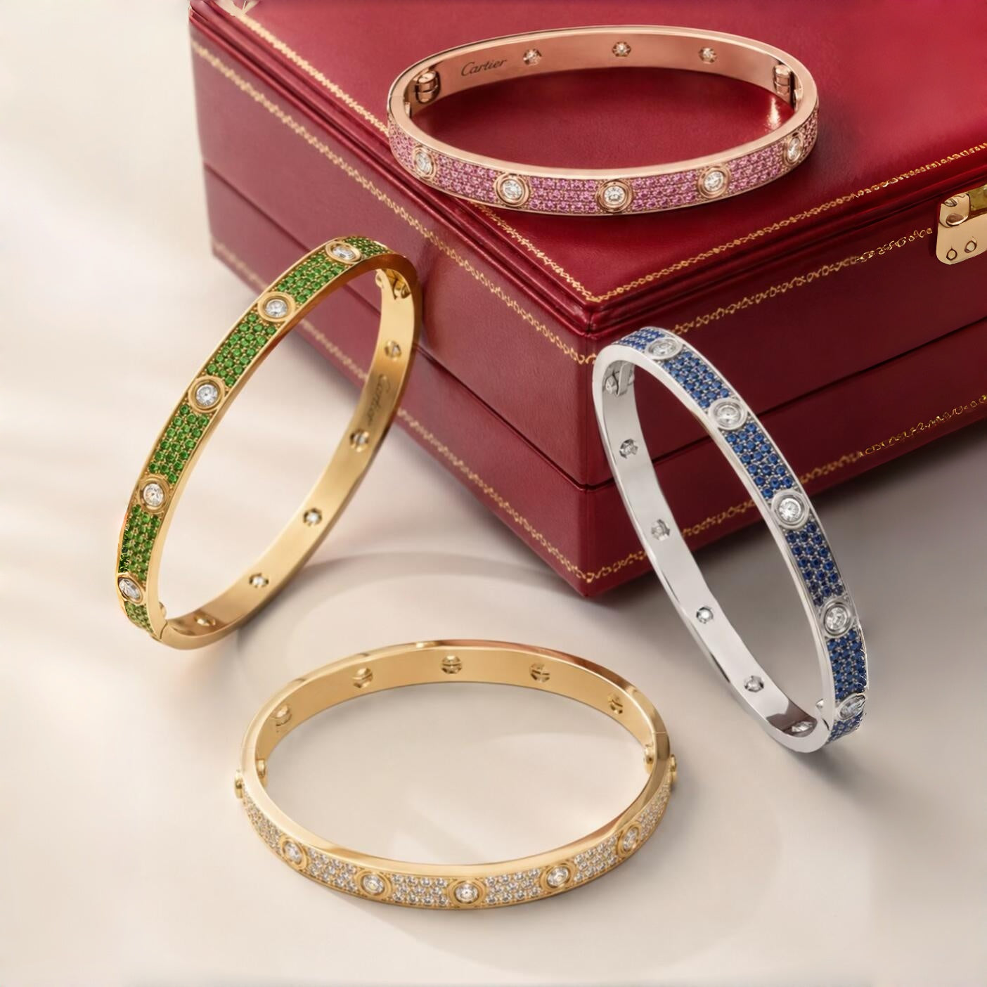 [Regal Jewels]2026 PAVE GEMSTONE LOVE BRACELET 6.1MM 10 DIAMONDS