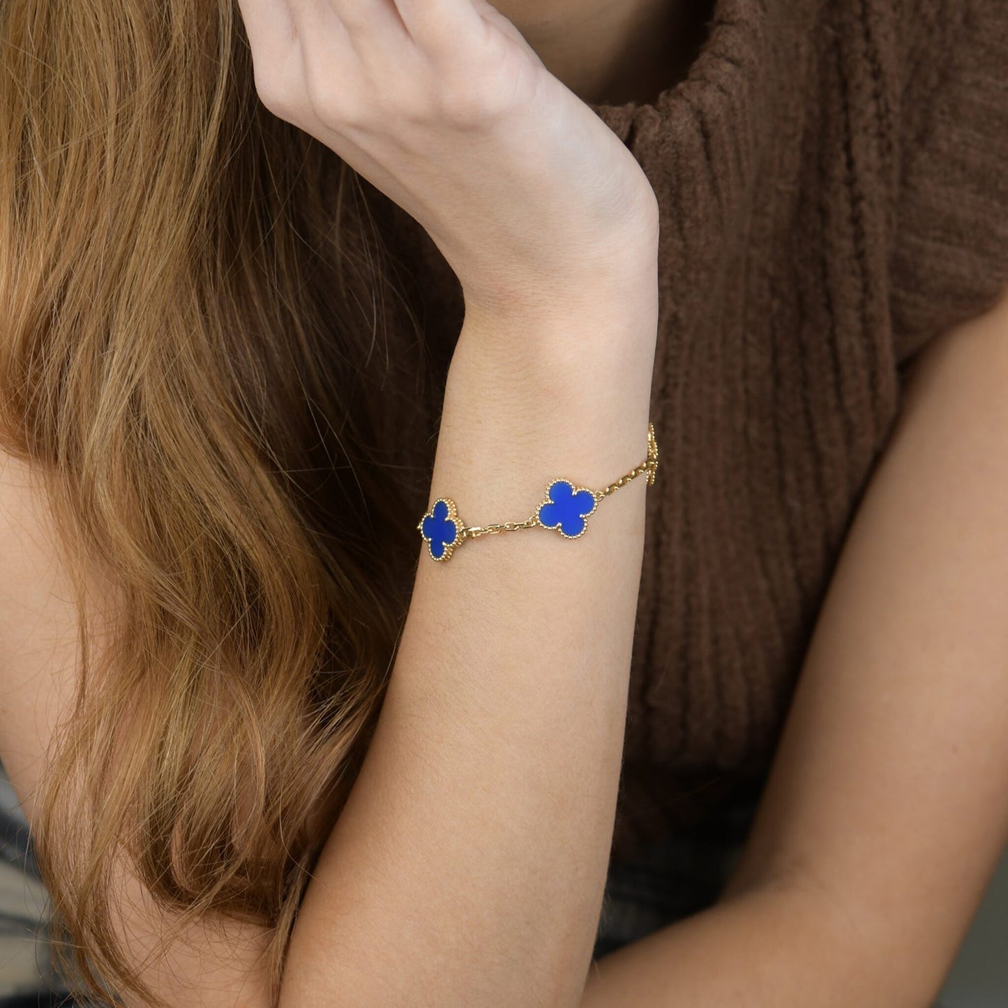 [Regal Jewels]CLOVER 5 MOTIFS BLUE AGATE BRACELET