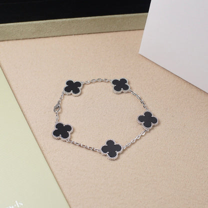 [Regal Jewels]CLOVER 5 MOTIF ONYXS  BRACELET SILVER