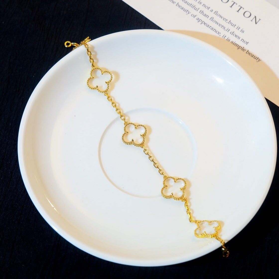 [Regal Jewels]CLOVER 5 MOTIF ROCK CRYSTAL PINK GOLD BRACELET