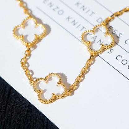 [Regal Jewels]CLOVER 5 MOTIF ROCK CRYSTAL PINK GOLD BRACELET