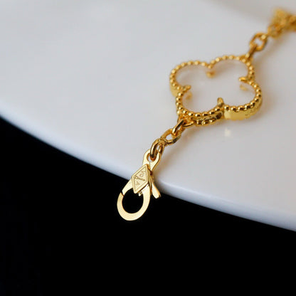 [Regal Jewels]CLOVER 5 MOTIF ROCK CRYSTAL PINK GOLD BRACELET