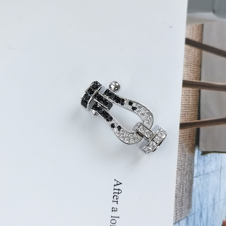 [Regal Jewels]FORCE LARGE HORSESHOE BLACK WHITE DIAMOND BRACELET SILVER
