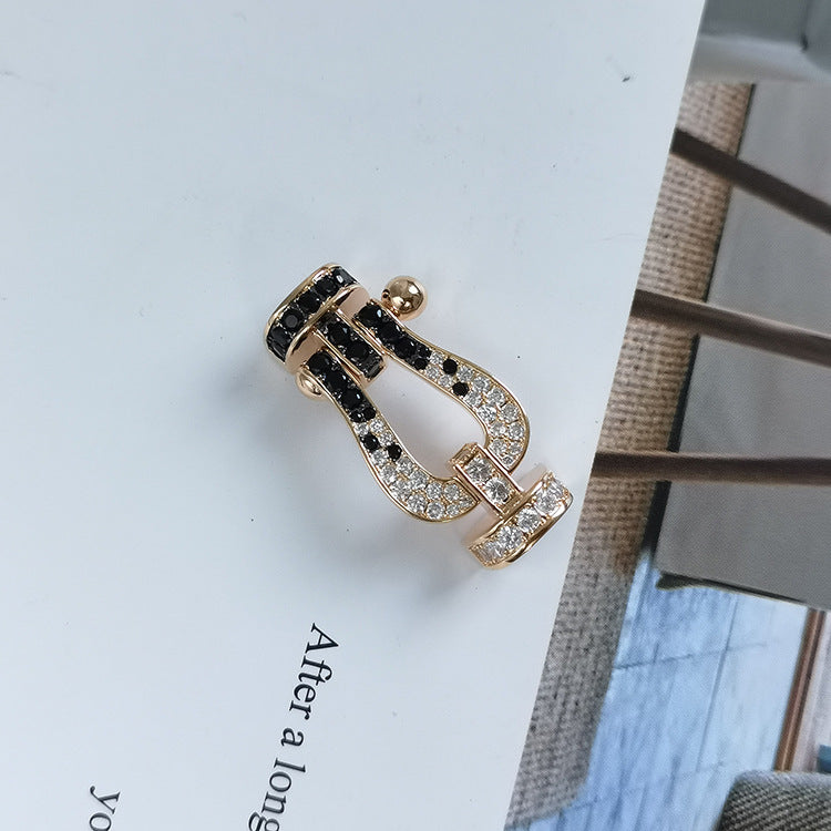 [Regal Jewels]FORCE LARGE HORSESHOE BLACK WHITE DIAMOND BRACELET ROSE GOLD