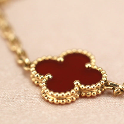 [Regal Jewels]CLOVER 5 MOTIFS RED AGATE  BRACELET