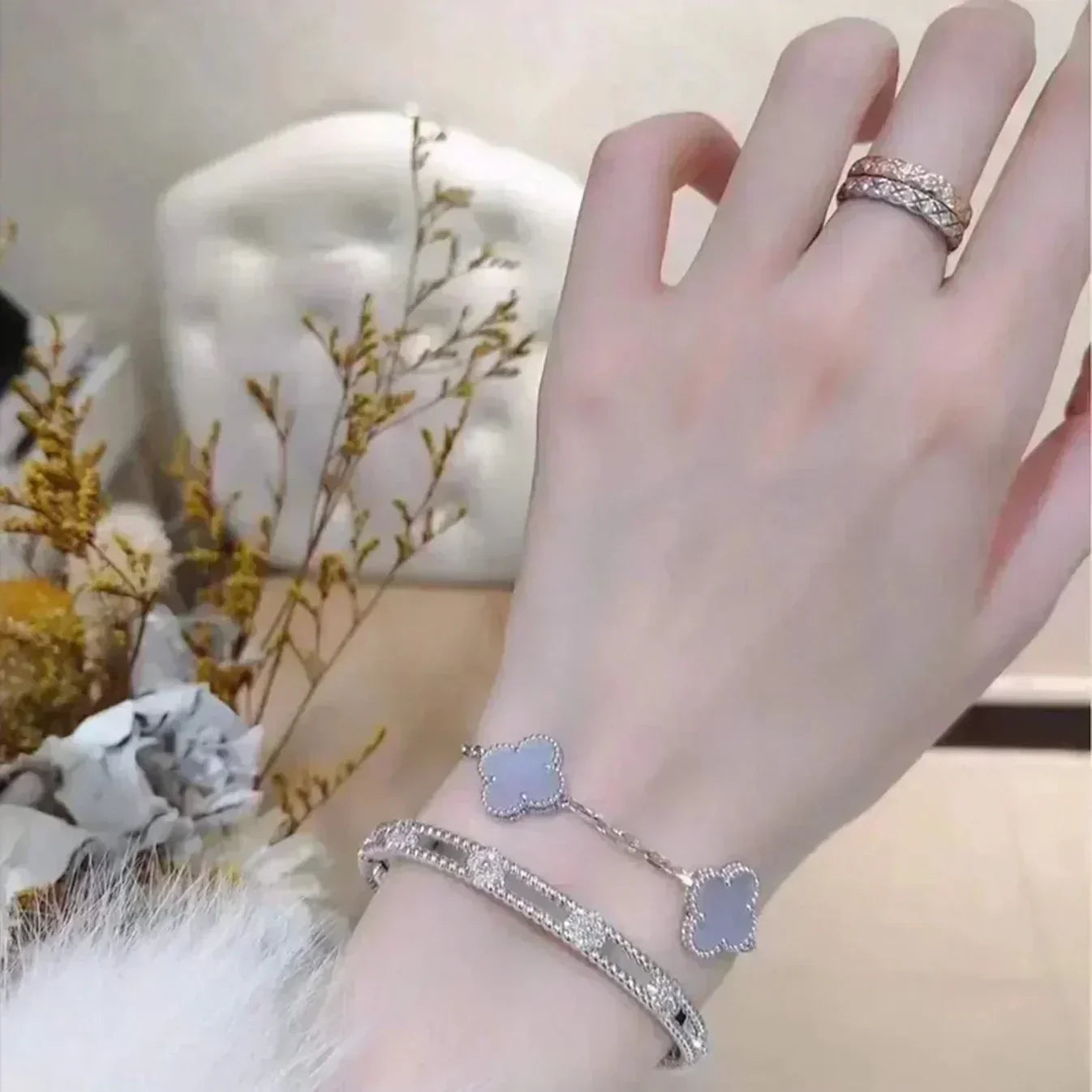 [Regal Jewels] CLOVER 5 MOTIF PURPLE CHALCEDONY BRACELET COLLECTION