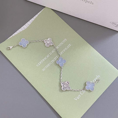 [Regal Jewels]CLOVER  5 MOTIF DIAMOND PURPLE CHALCEDONY BRACELET SILVER