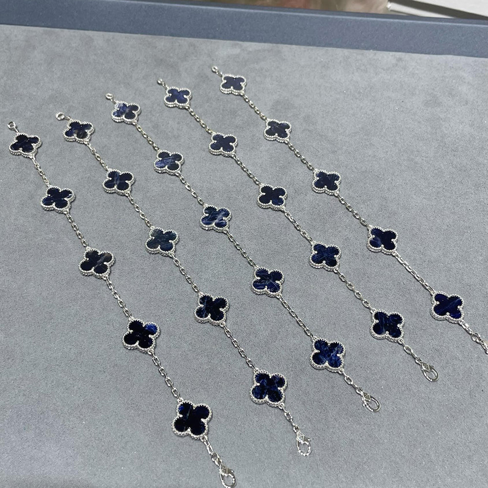 [Regal Jewels]CLOVER 5 MOTIF PIETERSITE SILVER BRACELET