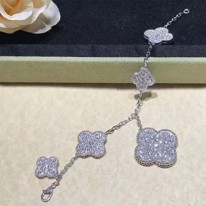 [Regal Jewels]CLOVER 6 MOTIFS SILVER DIAMOND BRACELET