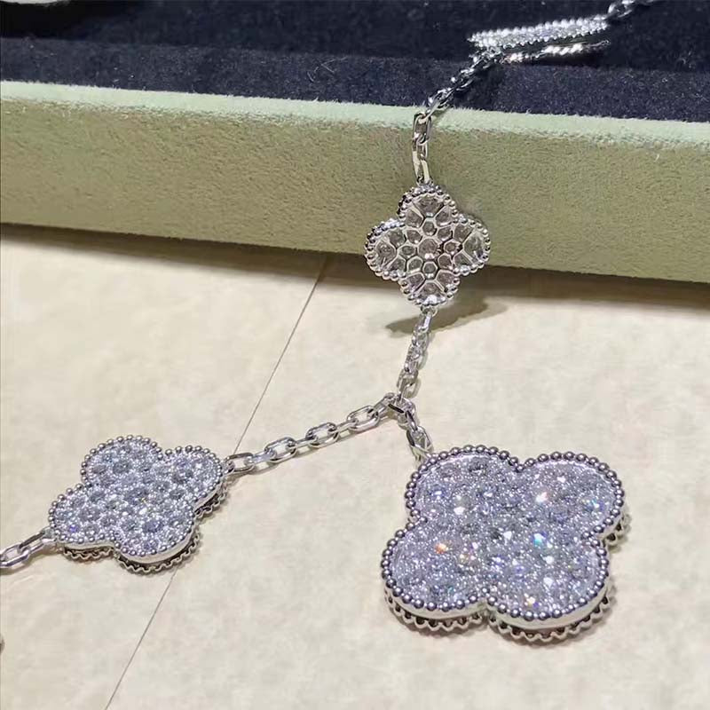 [Regal Jewels]CLOVER 6 MOTIFS SILVER DIAMOND BRACELET