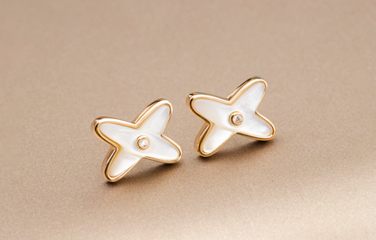 [Regal Jewels]JEUX DE WHITE MOP ROSE GOLD DIAMOND EARRINGS