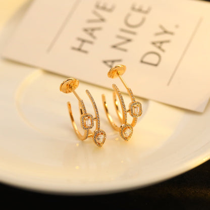 [Regal Jewels]CREOLES MY TWIN 2 RANGS SILVER DIAMOND EARRINGS