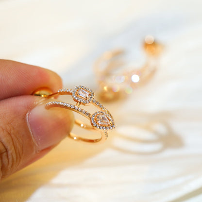 [Regal Jewels]CREOLES MY TWIN 2 RANGS SILVER DIAMOND EARRINGS