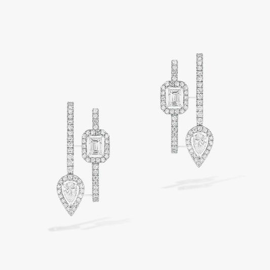[Regal Jewels]CREOLES MY TWIN 2 RANGS SILVER DIAMOND EARRINGS