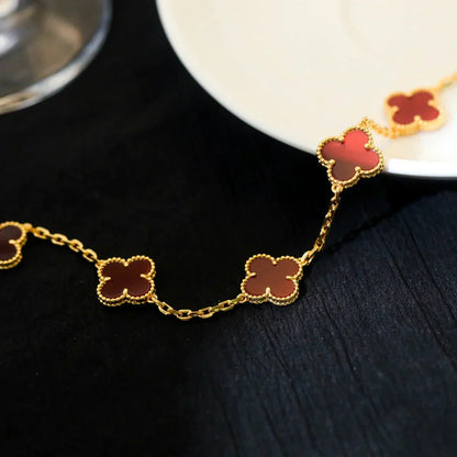 [Regal Jewels] CLOVER 5 MOTIF RED CORNELIAN BRACELET COLLECTION