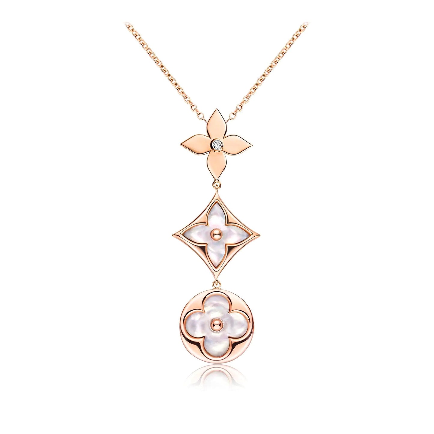[Regal Jewels]COLOR BLOSSOM LARIAT NECKLACE PINK GOLD WHITE MOTHER PEARL AND DIAMOND