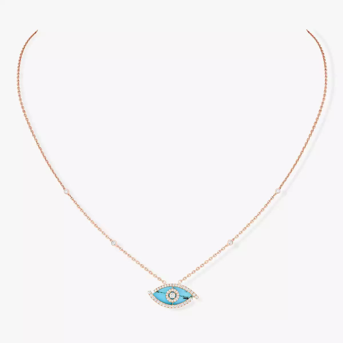 [Regal Jewels]Lucky Eye Diamond Necklace in Rose Gold and Turquoise