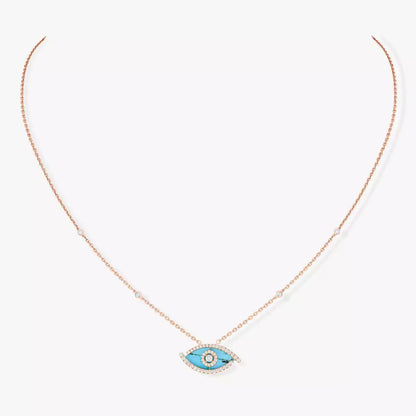 [Regal Jewels]Lucky Eye Diamond Necklace in Rose Gold and Turquoise