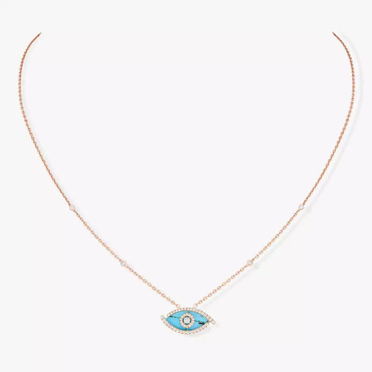 [Regal Jewels]Lucky Eye Diamond Necklace in Rose Gold and Turquoise