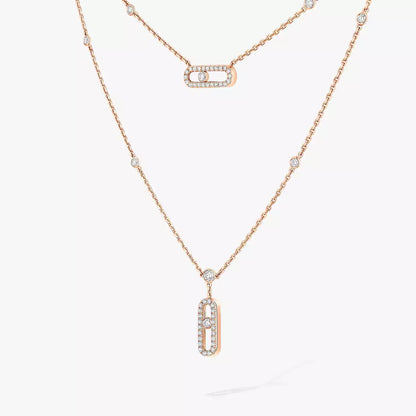 [Regal Jewels]2 Rows Rose Gold Diamond Pave_ Necklace Move Uno