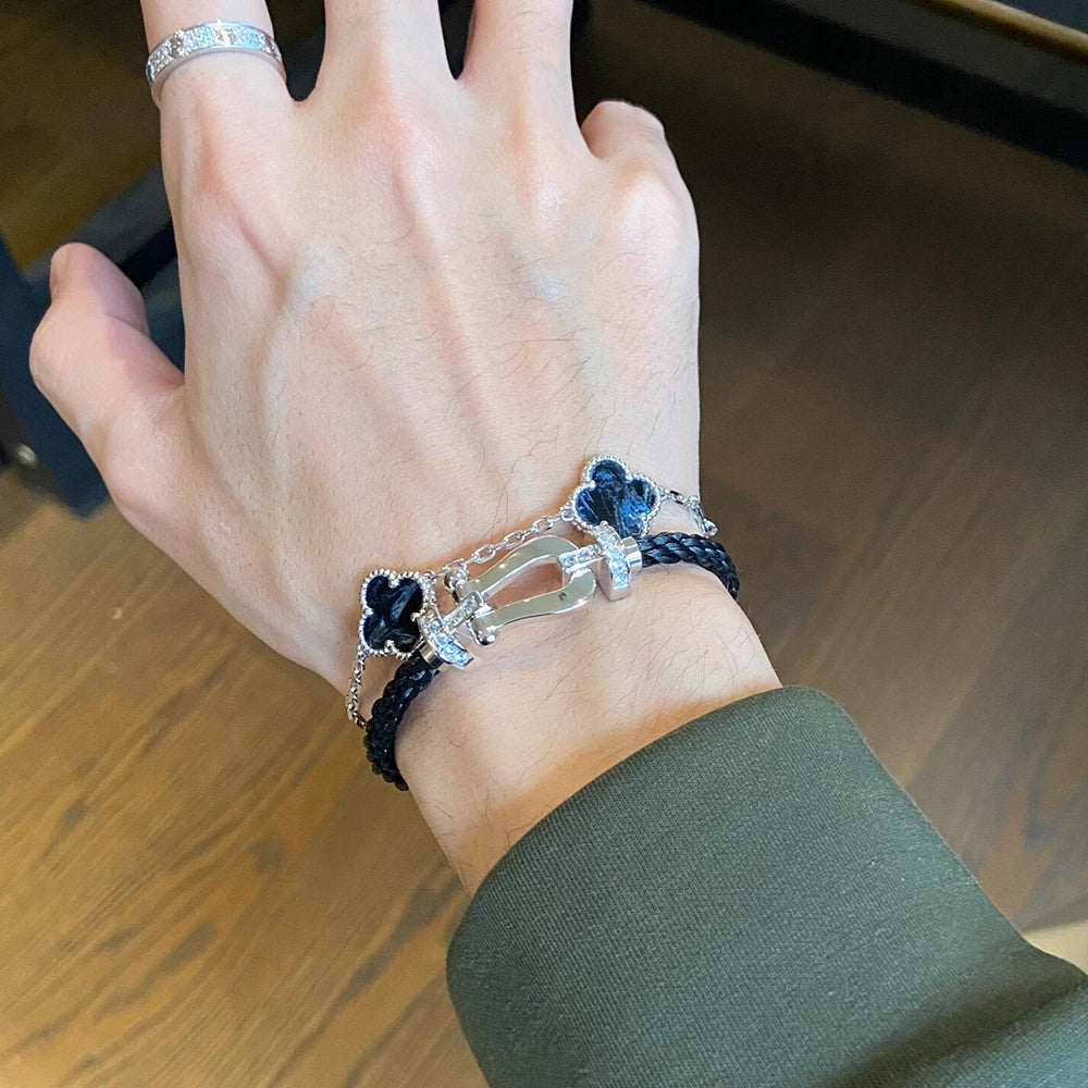[Regal Jewels]CLOVER 5 MOTIF PIETERSITE SILVER BRACELET