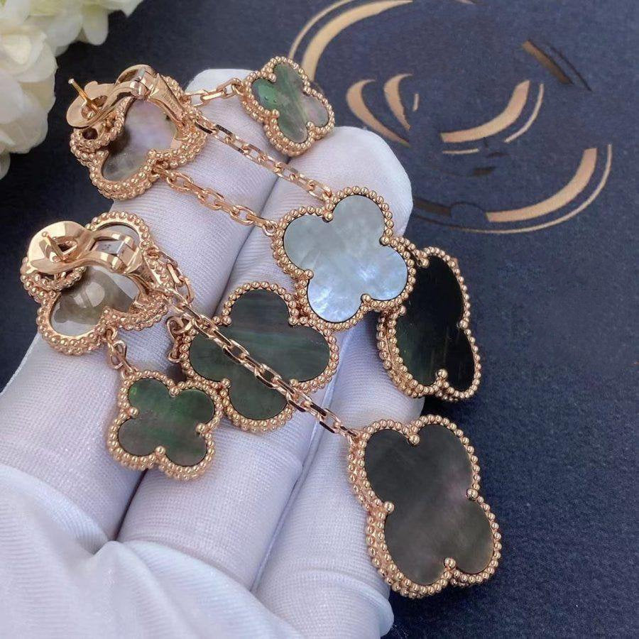 [Regal Jewels]CLOVER EARRINGS DARK MOP 4 MOTIFS ROSE GOLD