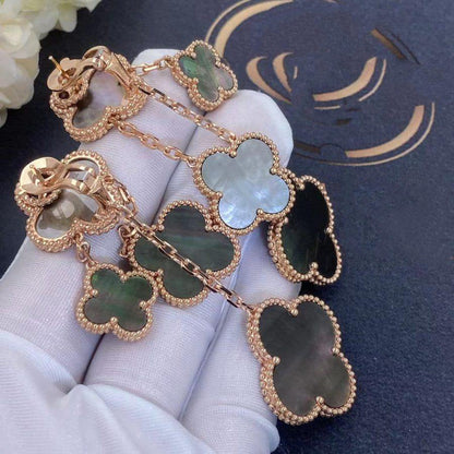 [Regal Jewels]CLOVER EARRINGS DARK MOP 4 MOTIFS ROSE GOLD