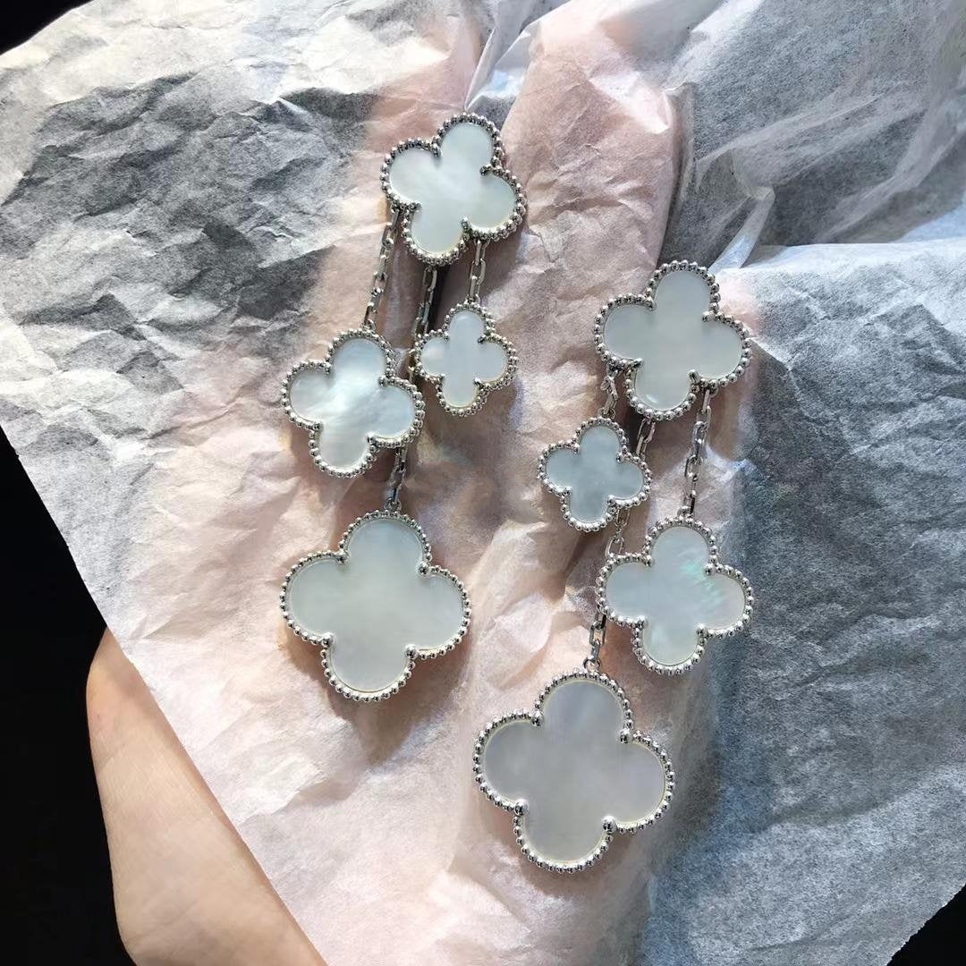 [Regal Jewels]CLOVER EARRINGS WHITE MOP 4 MOTIFS SILVER