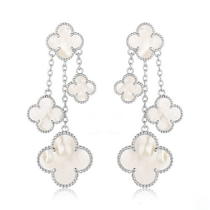 [Regal Jewels]CLOVER EARRINGS WHITE MOP 4 MOTIFS SILVER