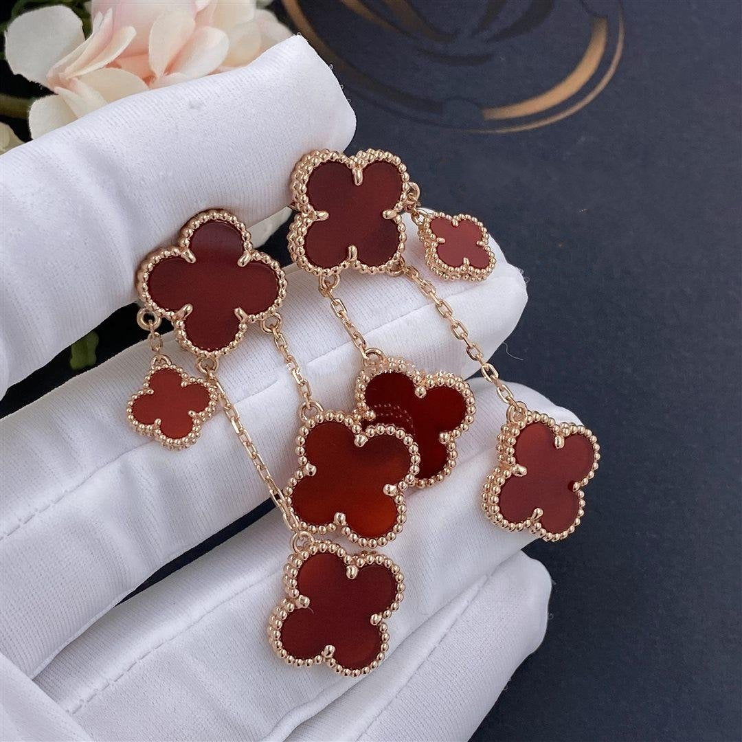 [Regal Jewels]CLOVER EARRINGS CARNELIAN 4 MOTIFS PINK GOLD