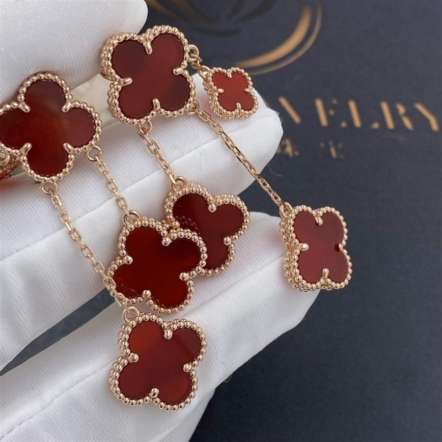 [Regal Jewels]CLOVER EARRINGS CARNELIAN 4 MOTIFS PINK GOLD