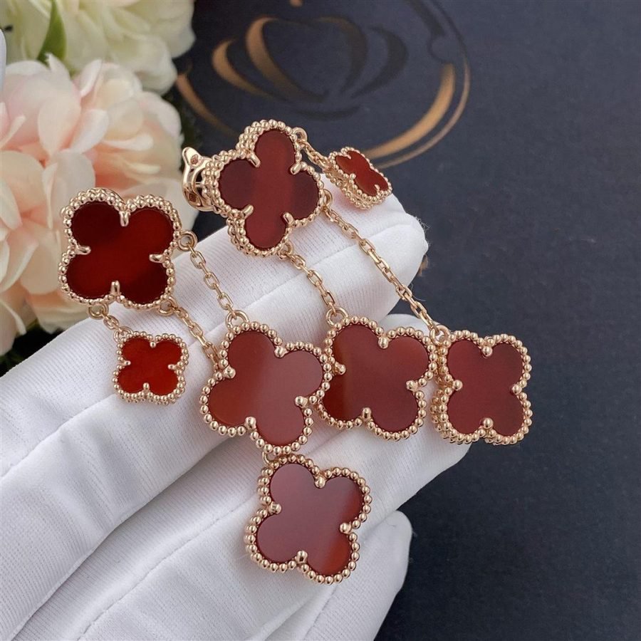 [Regal Jewels]CLOVER EARRINGS CARNELIAN 4 MOTIFS PINK GOLD