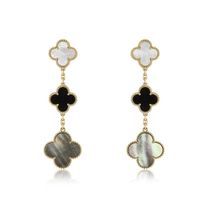 [Regal Jewels]CLOVER EARRINGS GOLD ONYX MOP 3 MOTIF
